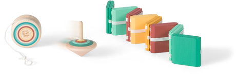 Bs toys retro fidget trio - houten speelgoed vanaf 6 jaar - 3-delige fidget set met houten jojo yoyo, houten tol en jacob's ladder - kinderspeelgoed voor 1-3 spelers - klein cadeautje voor thuis, onderweg en klas - oefenen ontspannen