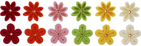 Creativ Company Filzblumen mit Strasssteinen, D 30 mm, Stärke 2,5 mm, 12 Stück 1 Box