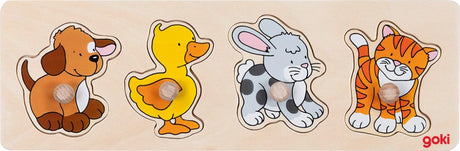 Goki Holz-Studpuzzle Hund Ente Hase Katze
