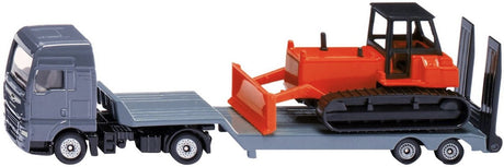 Siku 1762, man vrachtwagen met dieplader en bulldozer, 1:87, metaal kunststof, rood grijs, speelgoedset, ontkoppelbare dieplader, beweegbaar bulldozerblad