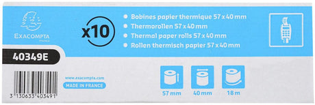 Exacompta 60x Rollen für Bank- und Zahlungskartenterminal 57x40x12x18 - 1 Thermoschicht 55g m2 ohne BPA. - weiß - 40349e