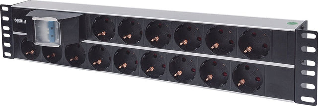 Intellinet 714051 – 19 Zoll Steckdose für Patchschrank – 2 HE – Schutzkontaktsteckdose – Schwarz