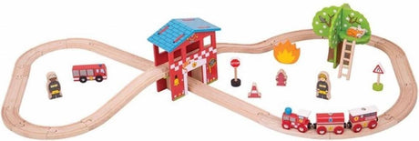 Bigjigs houten trein brandweer station set - compatibel met alle houten treinen