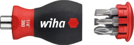 Wiha Schraubendreher mit Bitmagazin, magnetischer Schlitzkopf, Pozidriv mit 6 Bits, Stubby, 1 4 - 33764