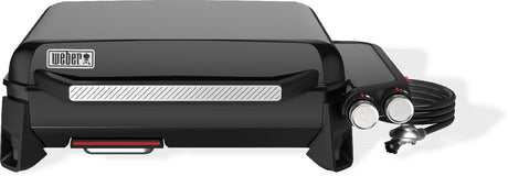 Weber Schiefer-Plancha – 56 cm Backblech – Gasgrill – 2 Brenner – Schwarz – verstellbare Beine – Deckel zum Schutz – erreicht bis zu 260 °C – Porzellan-Emaille-Backblech mit Antihaftbeschichtung