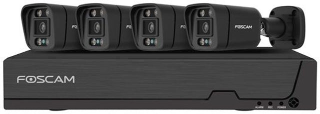 Foscam fna108e-b4-2t-b Kit Sicherheitskamera-Set – 4 Kameras – PoE – 2 TB Speicher – Farb-Nachtsicht 20 m – 8 MP – Schwarz