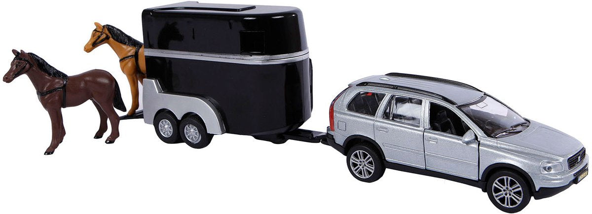 Kinderglobus Volvo XC90 aus Druckguss mit Pferdeanhänger, 27 cm