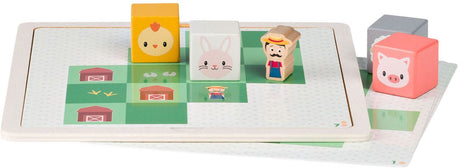 Bs toys boerenerf shuffle - houten puzzel voor kinderen vanaf 6 jaar - educatief speelgoed schuifpuzzel met boer en boerderijdieren - logisch denkspel voor 1 speler - kinderpuzzel met 8 opdrachtkaarten - varken, kip, schaap konijn