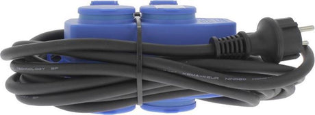 Q-link stekkerblok - 4-voudig - ip44 classificatie - spatwaterdicht - kabeldikte 3 x 1.5 mm² - kabellengte van 5 meter - met randaarde - geschikt voor binnen en buiten - kleur blauw