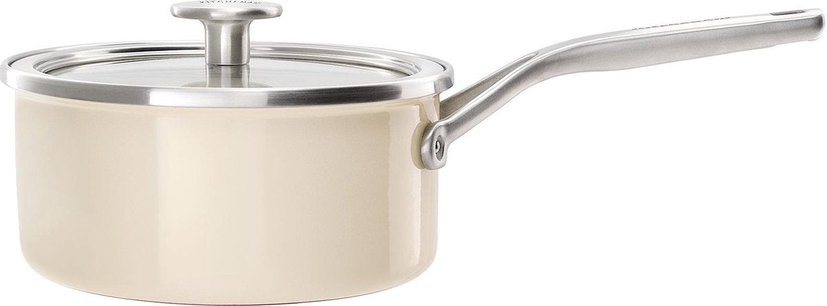 Kitchenaid Stahlkern-Emailtopf 18 cm 2,0 l – mandelweiß – Induktion – PFAS-frei
