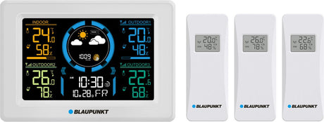 Blaupunkt - Wetterstation mit Hygrometer-Luftdruckvorhersage - 3 Sensoren - Weiß