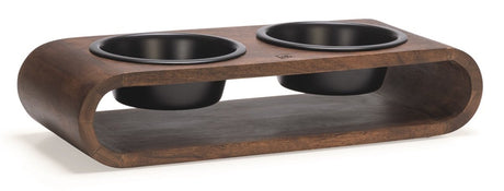 Menno's dierenwereld designed by lotte melira voerbak drinkbak hond - dinerset eetbak waterbak hond - hout rvs - zwart - 2x 800 ml