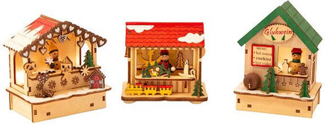 Small Foot - Weihnachtsmarktdekoration aus Holz mit Lichtern, 3er-Set