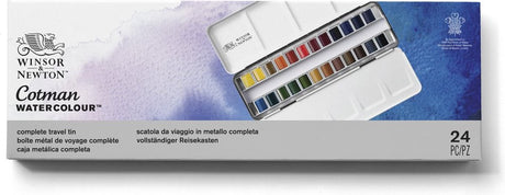 Winsor Newton 0390645 Cotman Aquarellfarben-Set – Skizzenbox aus Metall – 24 halbe Näpfchen
