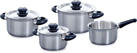 BK Karat+ Pfannenset 4-teilig – 16 18 20 cm – ohne PFAS-freie Antihaftbeschichtung – Induktionspfannenset – Kochpfanne aus Edelstahl – ofenfest bis 160 °C – mit Deckel – Silber