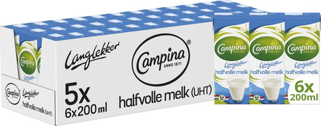 Campina Long Tasting – teilentrahmte Milch – haltbar – Mini-Getränkepackungen – 5 x 6 x 200 ml – Vorteilspackung