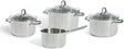 BK Essentials Pfannenset 4-teilig – 16 18 20 cm – ohne PFAS-freie Antihaftbeschichtung – Induktionspfannenset – Induktionskochpfanne – Pfannenset aus Edelstahl – ofenfest bis 230 °C – mit Glasdeckel – Silber