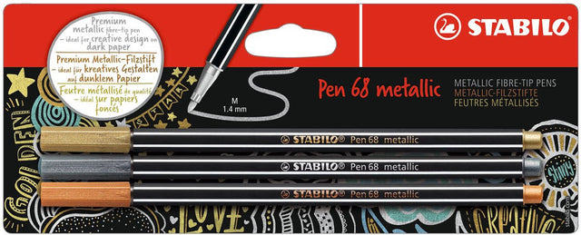 Stabilo Pen 68 Metallic-Filzstifte Silber Gold Kupfer - 3 Stk.