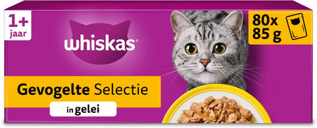 Whiskas Katzenfutter – Erwachsene 1+ – Geflügel in Gelee – Giga-Pack 80 x 85 g