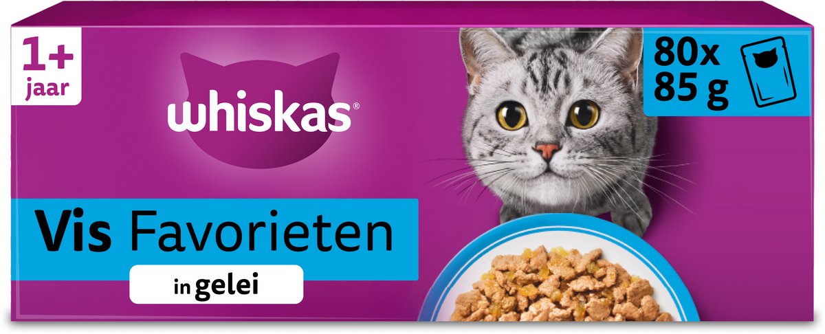 Whiskas Katzenfutter – Erwachsene ab 1 Jahr – Fisch in Gelee – Giga-Pack 80 x 85 g