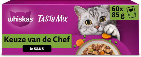 Whiskas Katzenfutter – Erwachsene ab 1 Jahr – leckere Mischung nach Wahl des Küchenchefs in Soße – 60 x 85 g