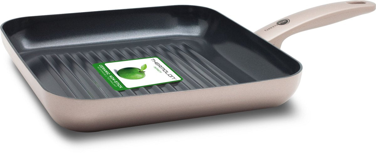 Greenpan Cambridge Grillpfanne 28 x 28 cm – PFAS-freie Antihaftbeschichtung – Induktionsgrillpfanne – Bratpfanne aus Keramik – ofenfest bis 180 °C – Kaltgriffe – Bronze