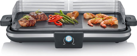 Severin pg 8564, Plancha – Tischgrill – glatte und gerippte Oberfläche – innen und außen – 230 °C