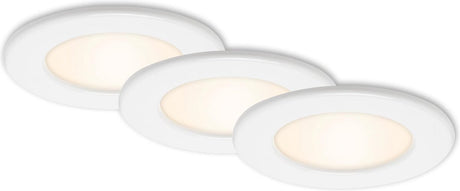 Briloner dünn - Einbaustrahler 3er Set - 3 x LED 6w 450lm - IP44 (Badezimmer) - Lichtfarbe: Warmweiß - Einbautiefe: 30mm - Einbaumaße: 100mm - Produkt: ø115mm - Weiß