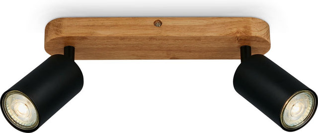 Briloner - Deckenleuchte Vintage Industrial 2xGU10 9W mattschwarzes Holz