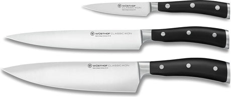 Wüsthof Wüsthof Classic Ikon Messerset – 3-teiliges Set (Kochmesser 20 cm, Tranchiermesser 20 cm, Büromesser 9 cm) – geschmiedeter Edelstahl – ergonomisch genieteter Griff – ideal für den professionellen und privaten Gebrauch