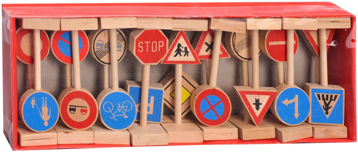 Playwood Verkehrszeichen-Set aus Holz, 18-teilig.
