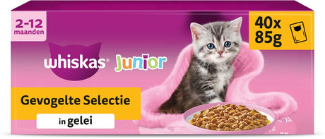 Whiskas Katzenfutter – Junior – Geflügelauswahl in Gelee – 40 x 85 g