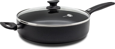 Greenpan Cambridge Schmorpfanne 28 cm mit Deckel – 4,2 l – PFAs-freie Antihaftbeschichtung – Schmorpfanne Induktion – Keramikpfanne – ofenfest bis 160 °C – Kaltgriffe – mit Glasdeckel – Schwarz
