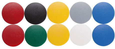 Maul Magnet rund 10 Stück 0,8 kg Kunststoff Ferrit bruchsicher erodiert lackiert ø 3,2 x 0,96 cm blau rot gelb grau grün schwarz weiß