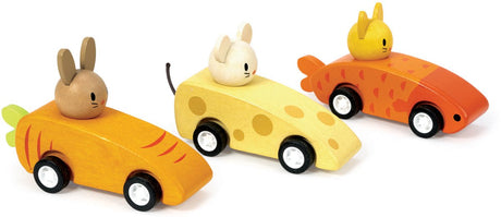 Mentari-Fahrzeuge – Rennwagen, Tierfreunde – 3 Rennwagen mit Rückzugsmechanismus – Holz – 3 Jahre