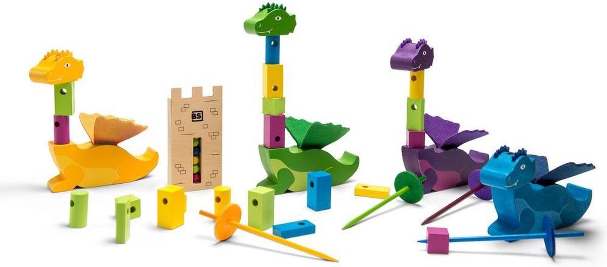 Bs toys draak steken - stapelspel - educatief - hout - motoriek - 4 spelers