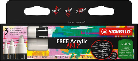 Stabilo free - Acrylmarker - gemischtes Spitzenset - weiß - 3 verschiedene Spitzengrößen