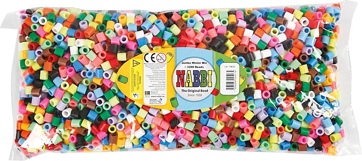 Nabbi-Perlen zum Aufbügeln, Größe 10 x 10 mm, Lochgröße 5,5 mm, Jumbo, zusätzliche Farben, 3200 Teile, 1 Box