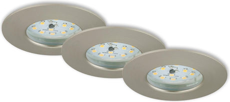 Briloner befestigen Sie einen - Einbaustrahler 3er Set - IP44 (Badezimmer) - 3 x LED 5w 400lm - Lichtfarbe: Warmweiß - Einbautiefe: 30mm - Einbaumaße: 60mm - Produkt: ø75mm - Nickel matt