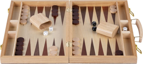 Engelhart Backgammon 15 Zoll – Brett mit Holzintarsien – Holzkoffer mit Griff – Luxusversion –