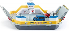 Siku 1750, Autofähre, 1:50, Metall-Kunststoff, inkl. 2 Spielzeugautos, gelbgrau, schwimmfähig, bewegliche Rampen