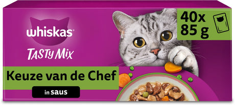 Whiskas Katzenfutter – Erwachsene ab 1 Jahr – leckere Mischung nach Wahl des Küchenchefs in Soße – 40 x 85 g