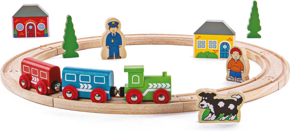 Bigjigs Holzeisenbahn-Starterset – 20-teilig – mit Schienen, Zug und Figuren