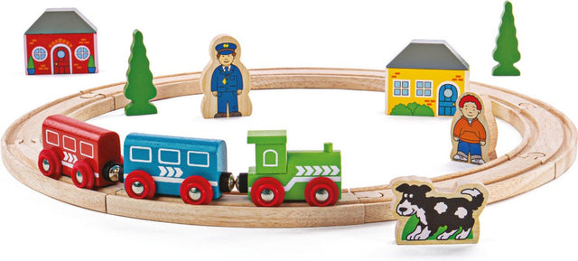 Bigjigs Holzeisenbahn-Starterset – 20-teilig – mit Schienen, Zug und Figuren