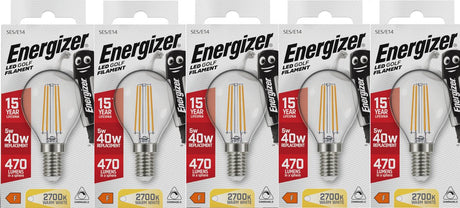 Energizer energieeffiziente Filament-LED-Kugellampe – E14 – 5 Watt – warmweißes Licht – dimmbar – 5 Stück