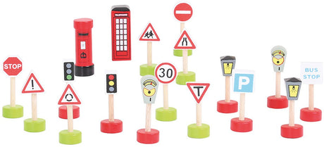 Bigjigs hölzerne Verkehrsschilder, 18-tlg.