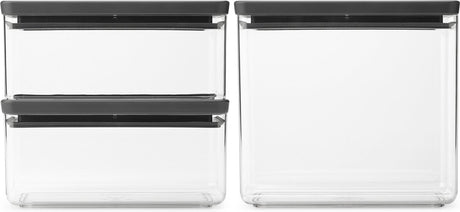 Brabantia leckere+ Vorratsbehälter – stapelbar – 1,5 + 1,5 + 3,5 l – dunkelgrau