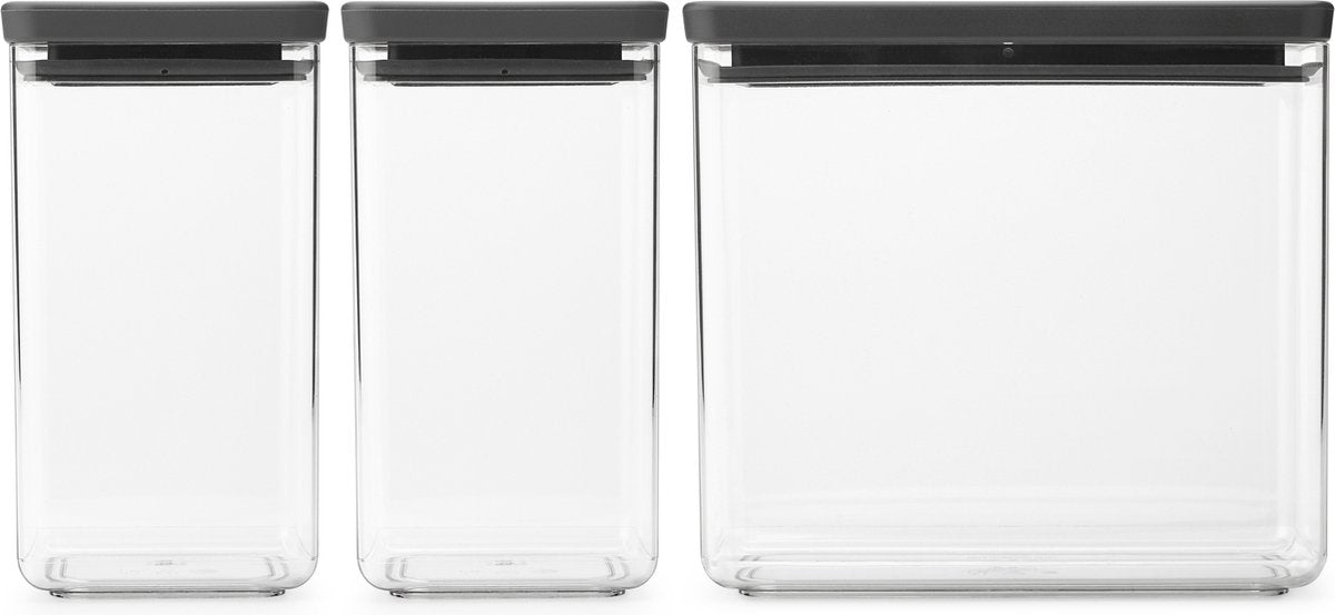 Brabantia leckere+ Vorratsbehälter – stapelbar – 1,6 + 1,6 + 3,5 l – dunkelgrau