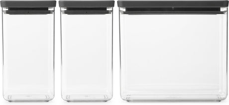 Brabantia leckere+ Vorratsbehälter – stapelbar – 1,6 + 1,6 + 3,5 l – dunkelgrau