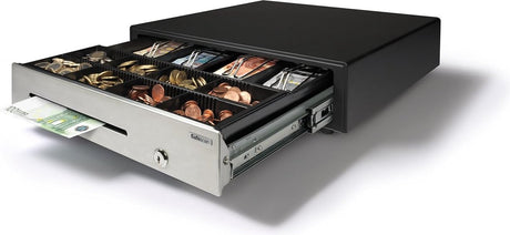 Safescan HD-4141s robuste Geldschublade, die Ihr Geld sicher aufbewahrt – Geldschublade mit 4 Banknotenfächern und 8 Münzfächern – Kassensystem mit einem RJ-12-Anschluss – robuste Geldschublade von 41 x 41,5 x 11,5 cm